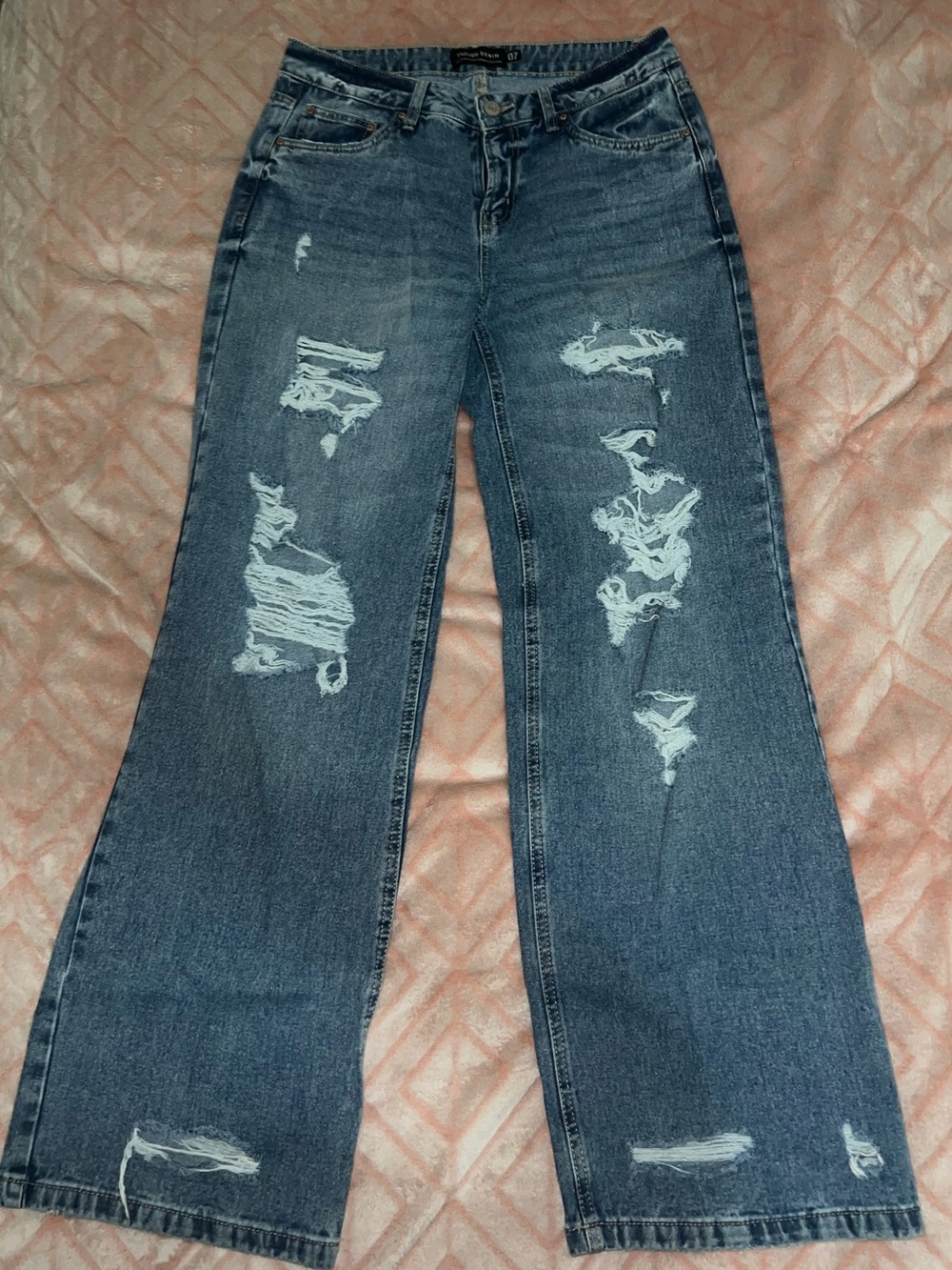 Women’s Distressed Blue Wide-Leg Jeans
